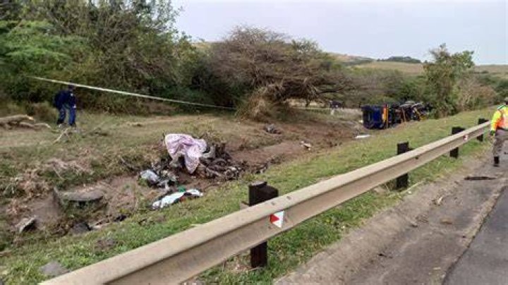 Horror: The accident happened at 2.30pm when a BMW sedan left the road after a collision with another vehicle