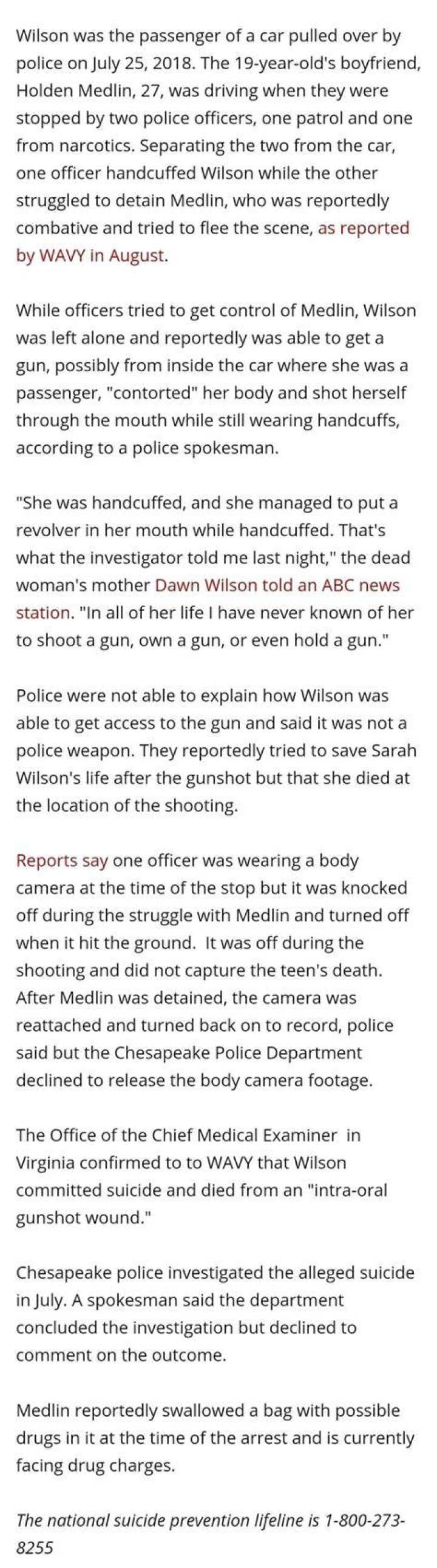 Medlin and Wilson were stopped by police in Chesapeake, Virginia, on July 25 (pictured)